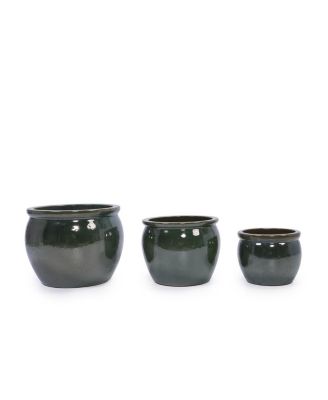 Handmade Ceramic Planter Set - 15/12/9 Inch Succulent Herb Pots, Glossy Finish, Drainage Holes, Indoor Outdoor Decor