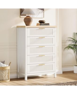 42.9" Tall Fluted 5-Drawer Dresser, Wooden Clothes Storage Organizer and TV Stand for Bedroom