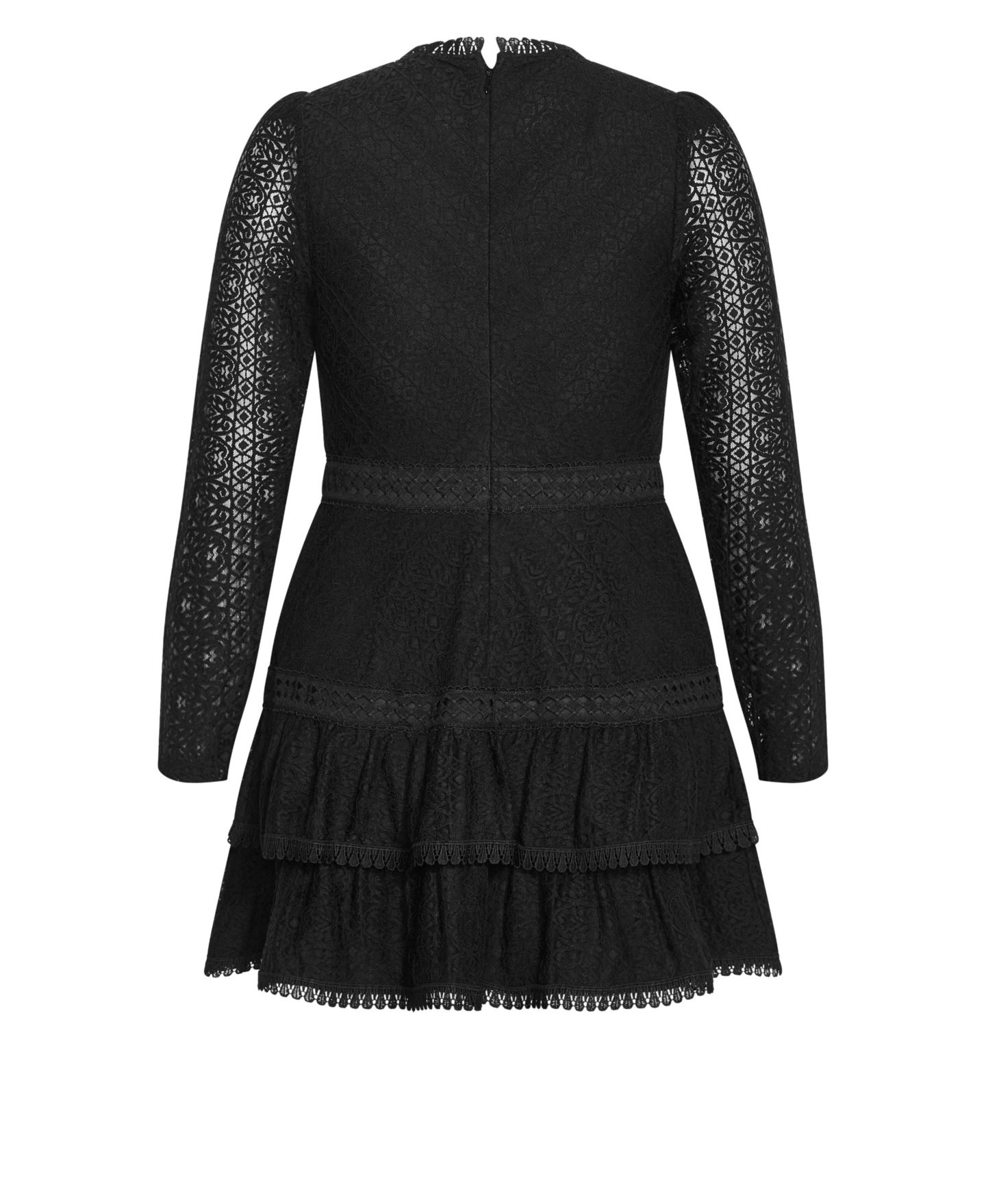 Женское платье CITY CHIC Plus Size Gabriella Long-Sleeve Lace Tiered Mini, цвет: Чёрный — фото 5