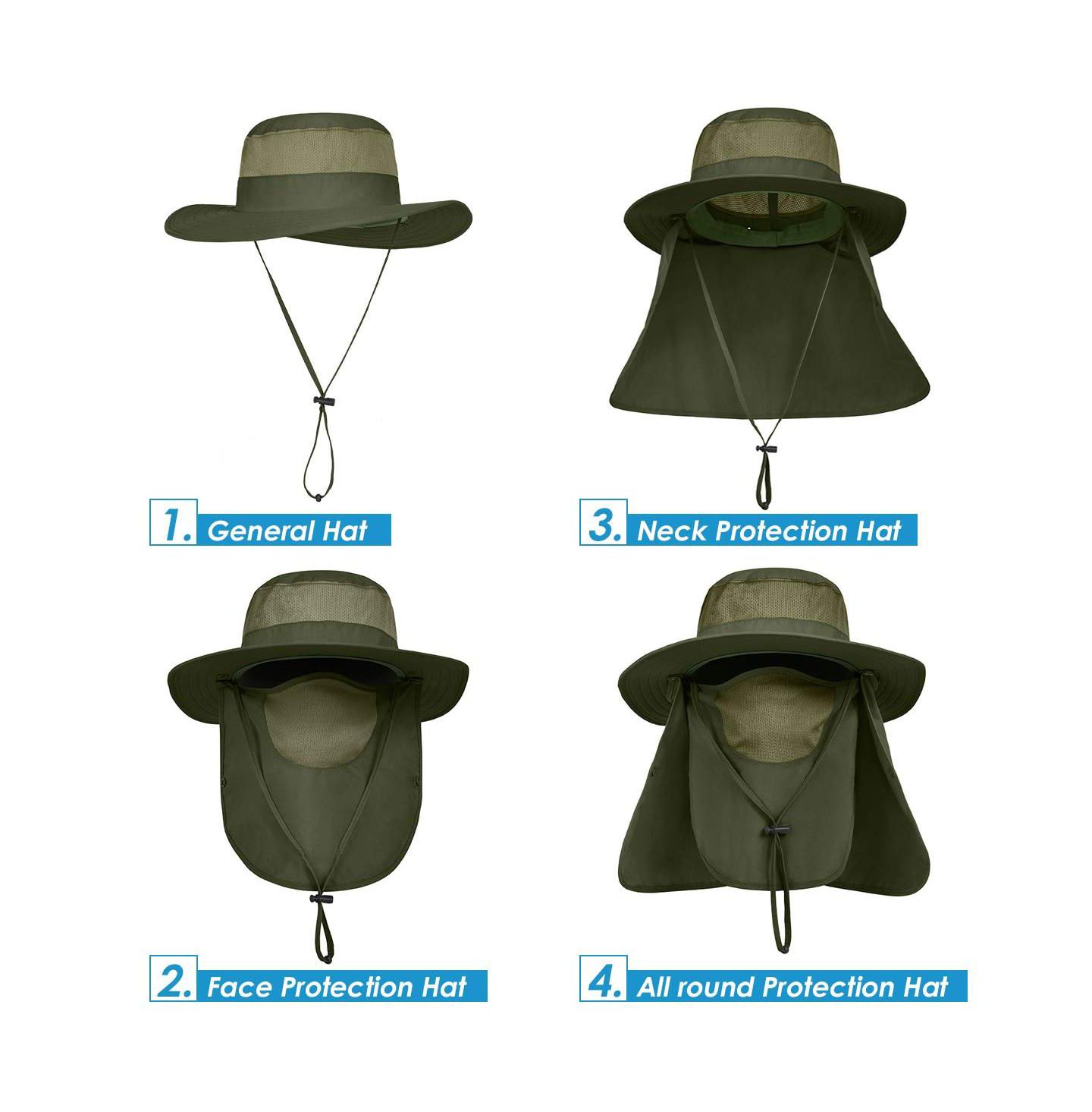 Мужской головной убор Piscifun Outdoor Sun Hat Wide Brim UPF 50+ Face Neck Flap Fishing Hiking Gardening, цвет: Армейский зелёный — фото 2