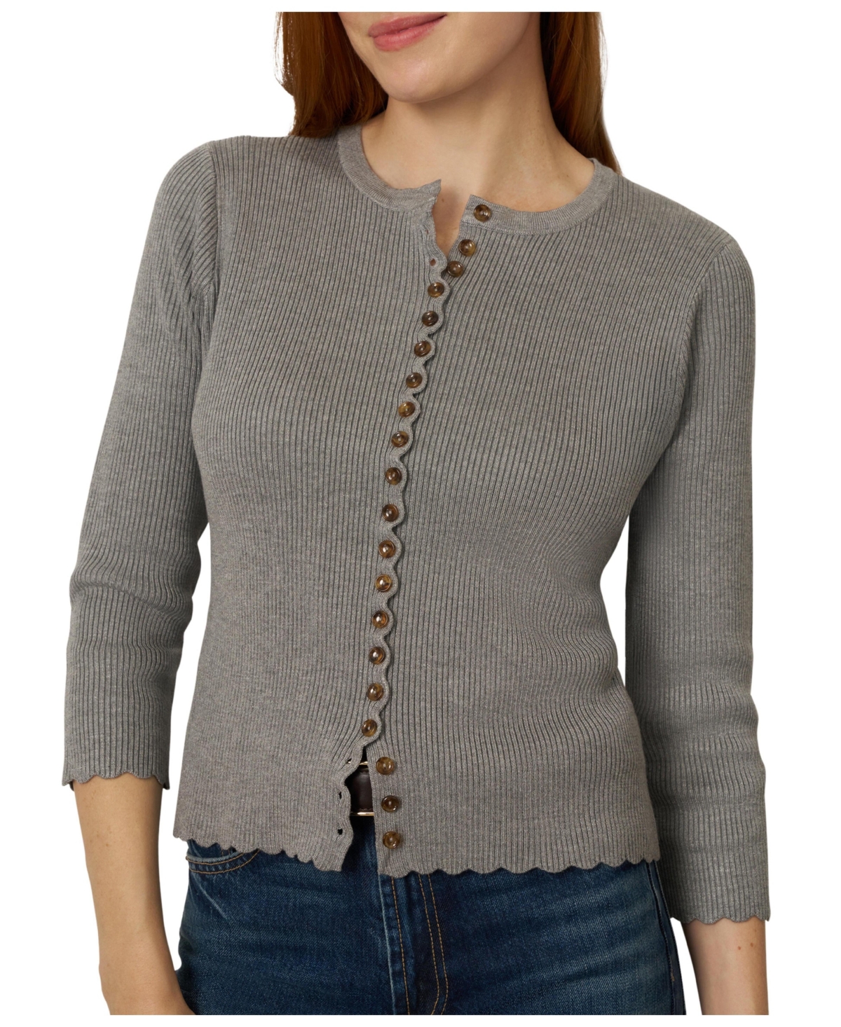Cable & Gauge Women's Scalloped Rib Trim Cardigan