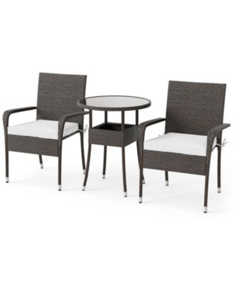 3-Piece Outdoor Wicker Bistro Set with High-Back Chairs and Glass Table