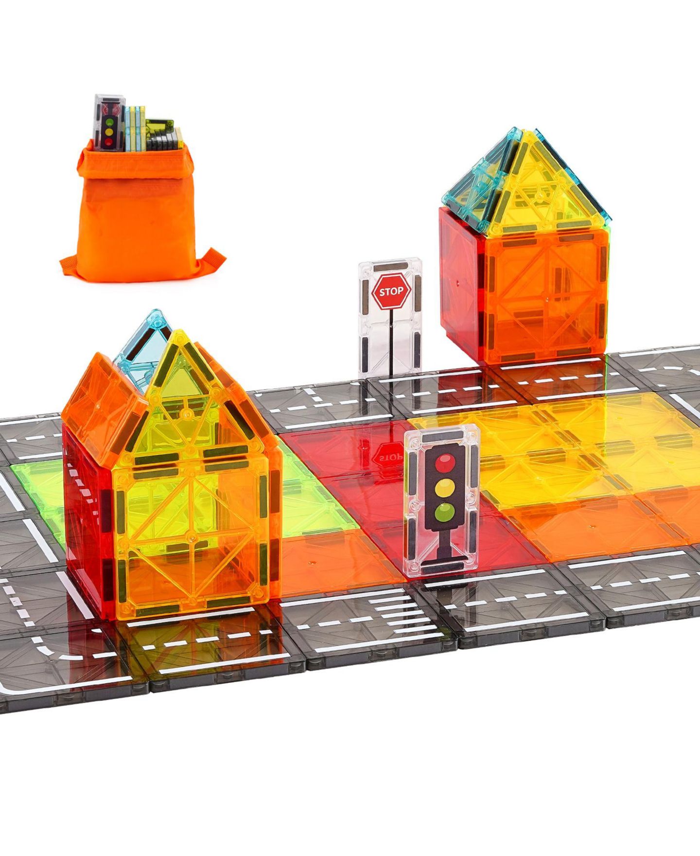 Детский конструктор HONGGE Road Building Tiles 56-Piece Construction Set, Ages 3+, цвет: Синий — фото 2