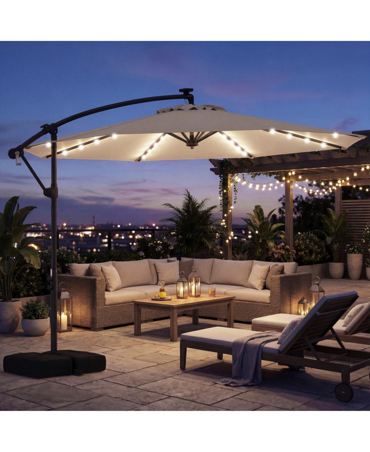 Gouun 10 Feet Solar Led Offset Cantilever Market Umbrella