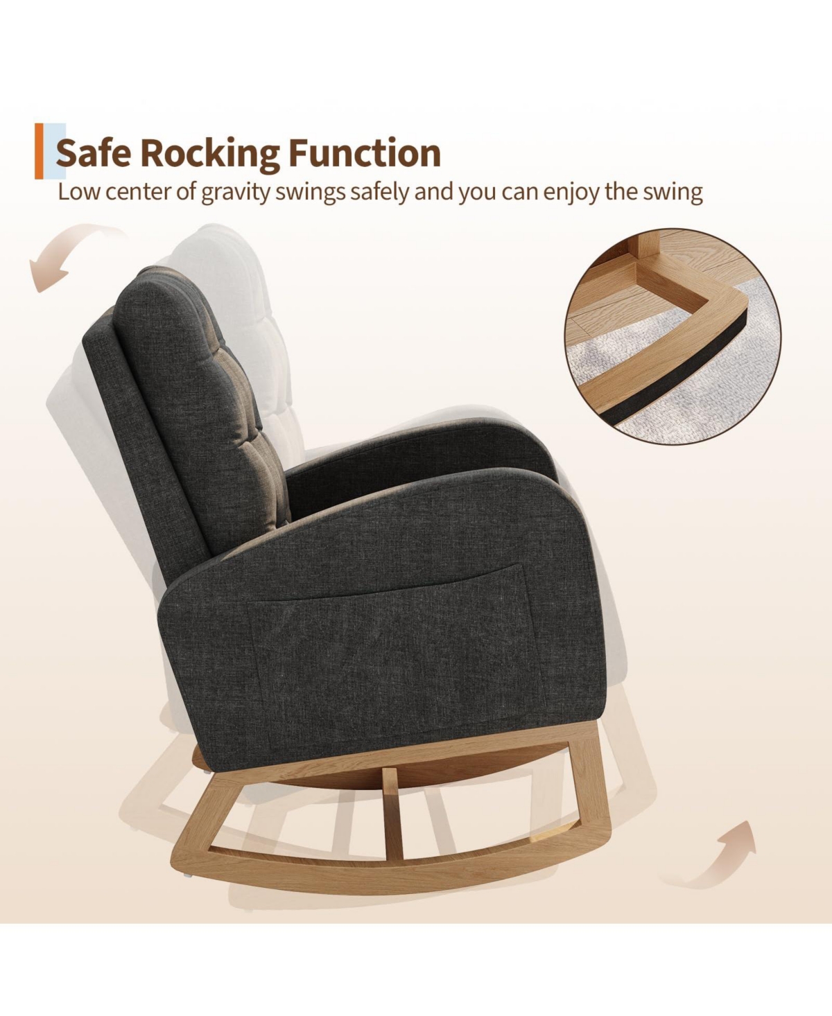 homfan Nursing Rocking Chair with Footrest for Nursery, Upholstered Glider Rocker with High Backrest, Wood Base Comfortable Lounge Chair