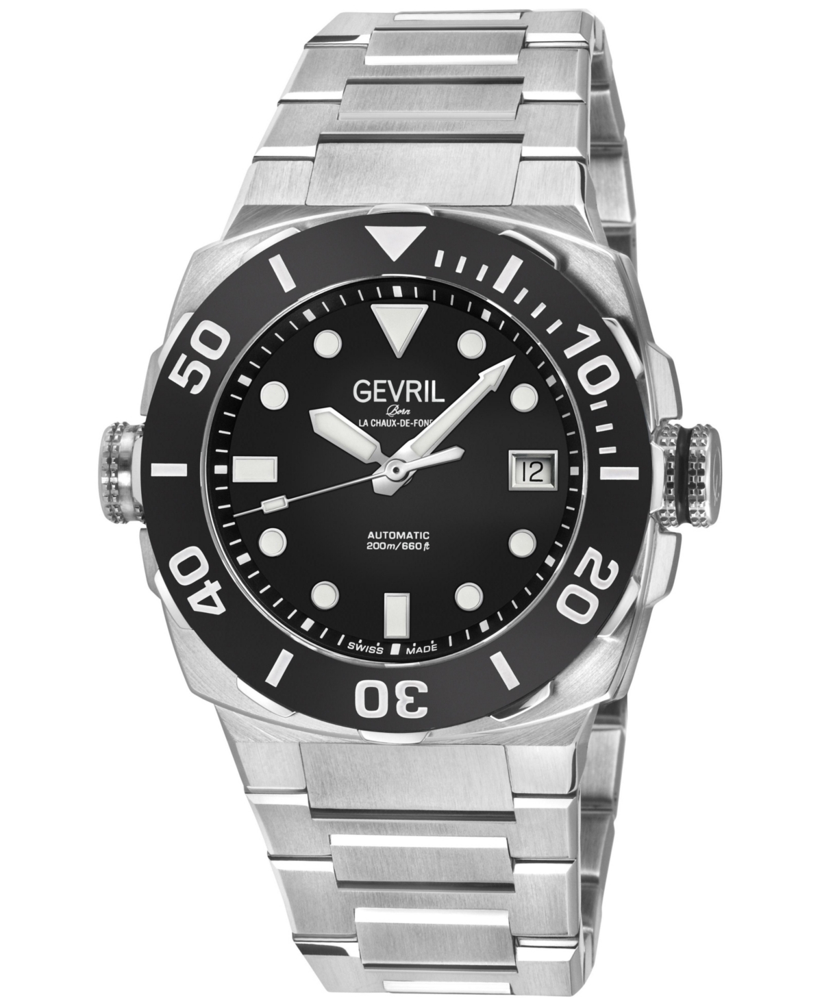Gevril Men's Swiss Made Fortuna Swiss Automatic Silver Stainless Steel Bracelet Watch