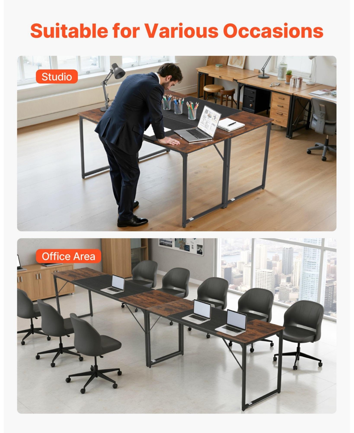 Gouun Computer Desk with Carbon Steel Frame