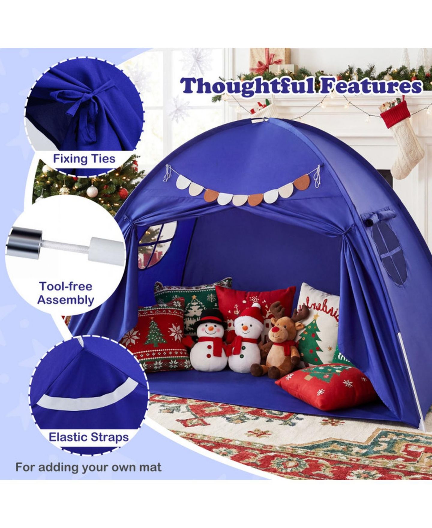 Детские игрушки HONGGE Two Windows Twin Bed Canopy Tent, 2-Piece, Ages 3+, цвет: Тёмно-синий — фото 4