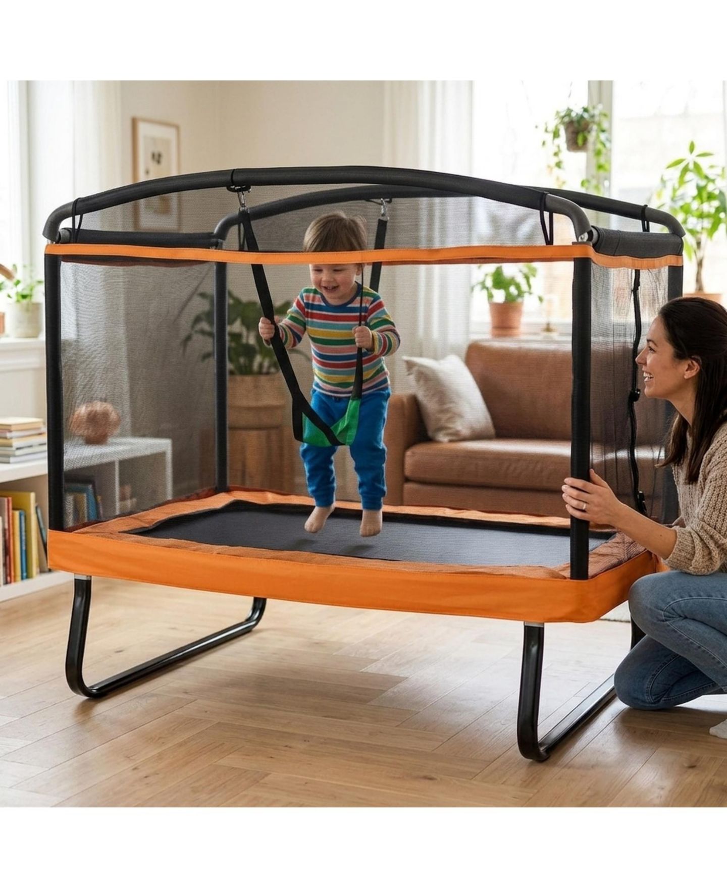 Детская игрушка HONGGE 6 Feet Kids Trampoline with Removable Swing and Safety Enclosure Net, 220 lb Capacity, Ages 3+, цвет: Оранжевый — фото 2