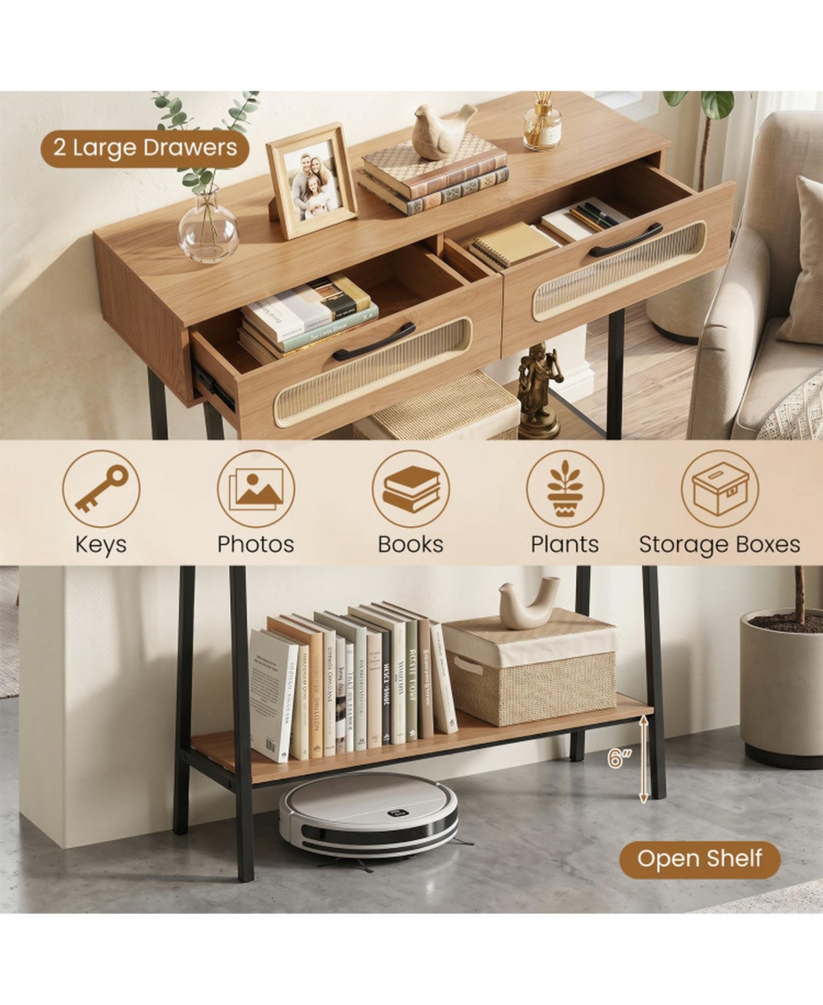 Sugift Console Table with Led Lights 2 Drawers and Open Shelf for Hallway Entrance