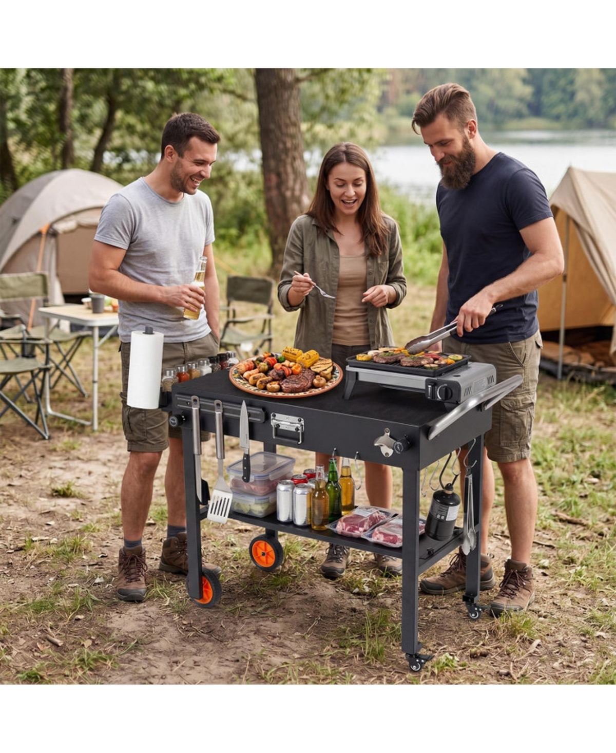 Sugift Folding Grill Cart for 17 and 22 in Griddles with Heat-Resistant Mat