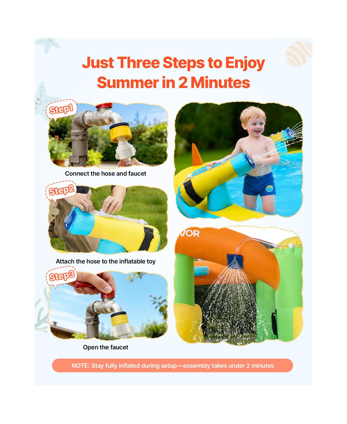 Детская игрушка HONGGE 12.5 Feet Inflatable Bounce House with Water Slide and Splash Pool, 353 lb Capacity, Ages 3-8, цвет: Синий / Зелёный — фото 7