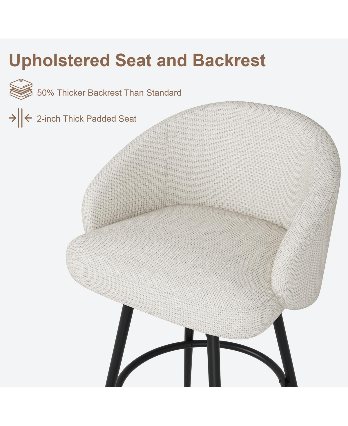homfan Set of 4 360degree(s) Swivel Knit Counter Bar Stools with Back and Footrest, 25.4" Seat