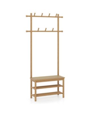 3-in-1 Bamboo Coat Rack Hall Tree with Bench and Shoe Storage