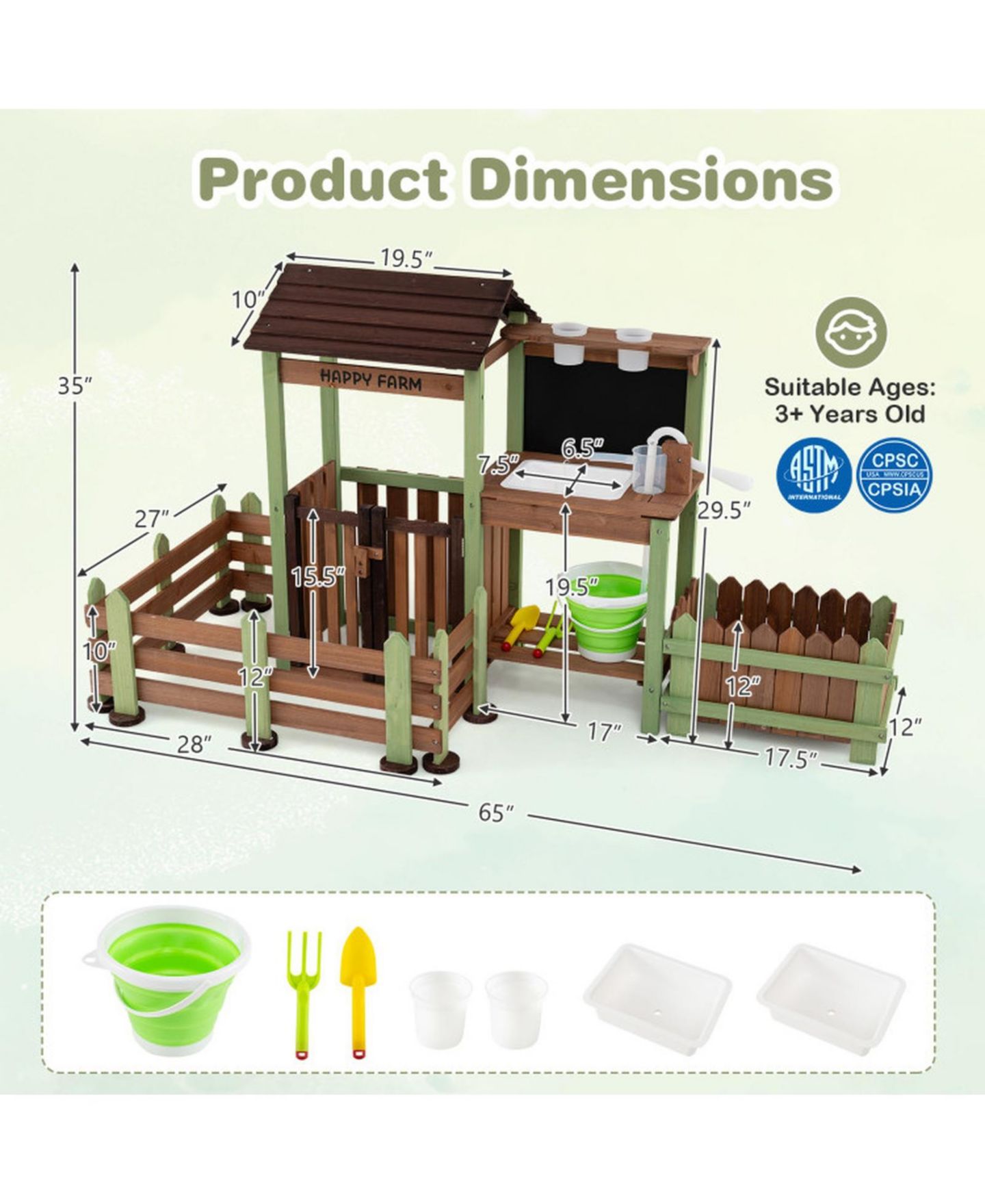 Детский игровой набор SUGIFT Mud Farm Fir Wood Planter Box Playset, Ages 3+, цвет: Коричневый — фото 3