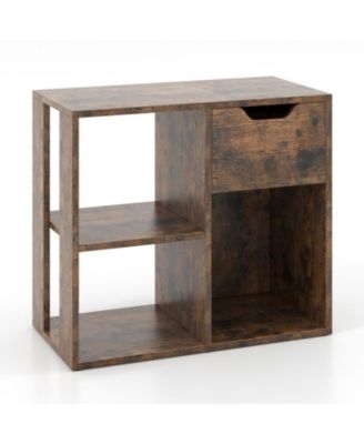 3-Cube 2-Tier Wooden Bookcase Storage Shelf with Pull-Out Drawer