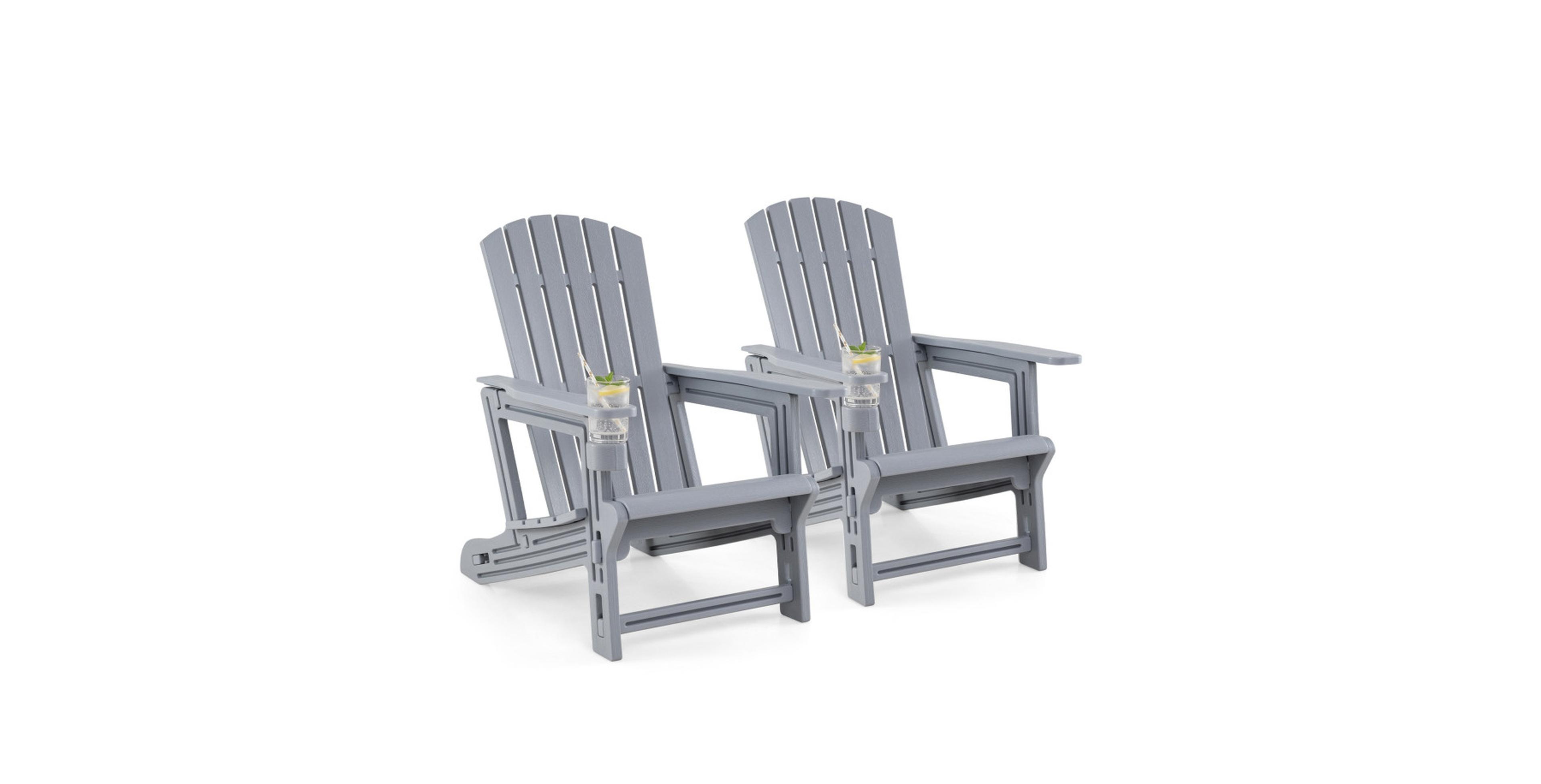 Sugift Set of 2 Hdpe Adirondack Chairs with Cup Holder and Wood-Like Texture for Garden