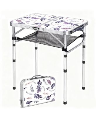 Folding TV Tray Table Adjustable Height Portable Aluminum Indoor Outdoor Side Table with Storage