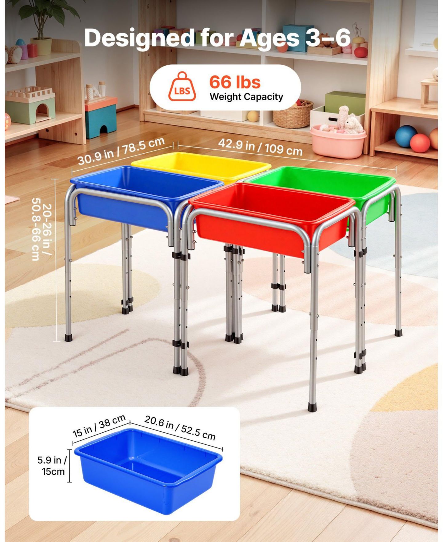 Детские игрушки HONGGE 4 Station Height-Adjustable Sand and Water Play Table, 4-Piece, Ages 3-6, цвет: Серебристый — фото 3