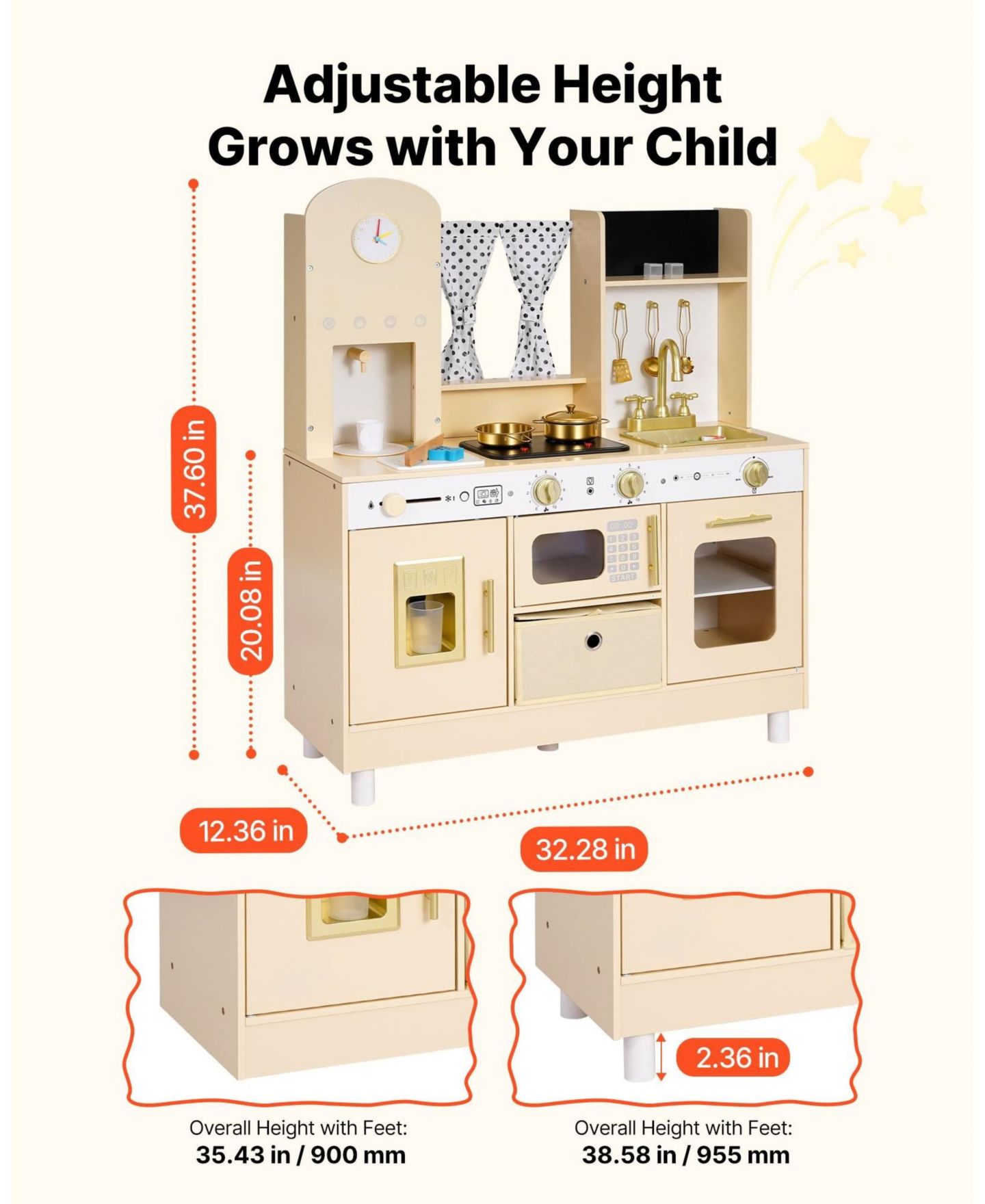 Детские игрушки HONGGE Realistic Lights and Sounds Wooden Play Kitchen, 12-Piece, Ages 3+, цвет: Белый — фото 5