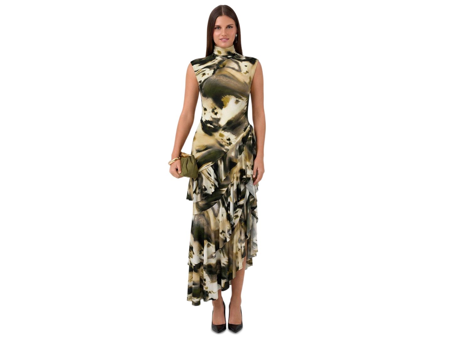Женское платье RACHEL Rachel Roy Mock-Neck Asymmetrical-Ruffle Midi, цвет: Экрю оливковый — фото 1