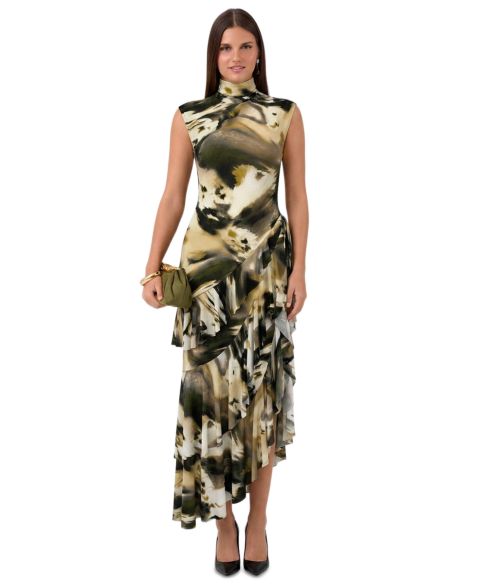 Женское платье RACHEL Rachel Roy Mock-Neck Asymmetrical-Ruffle Midi, цвет: Экрю оливковый
