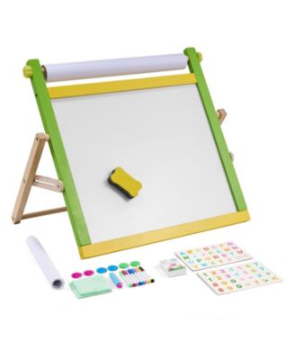 3-in-1 Wooden Double-Sided Kids Art Easel with Magnetic Board Chalkboard Paper Roll Foldable