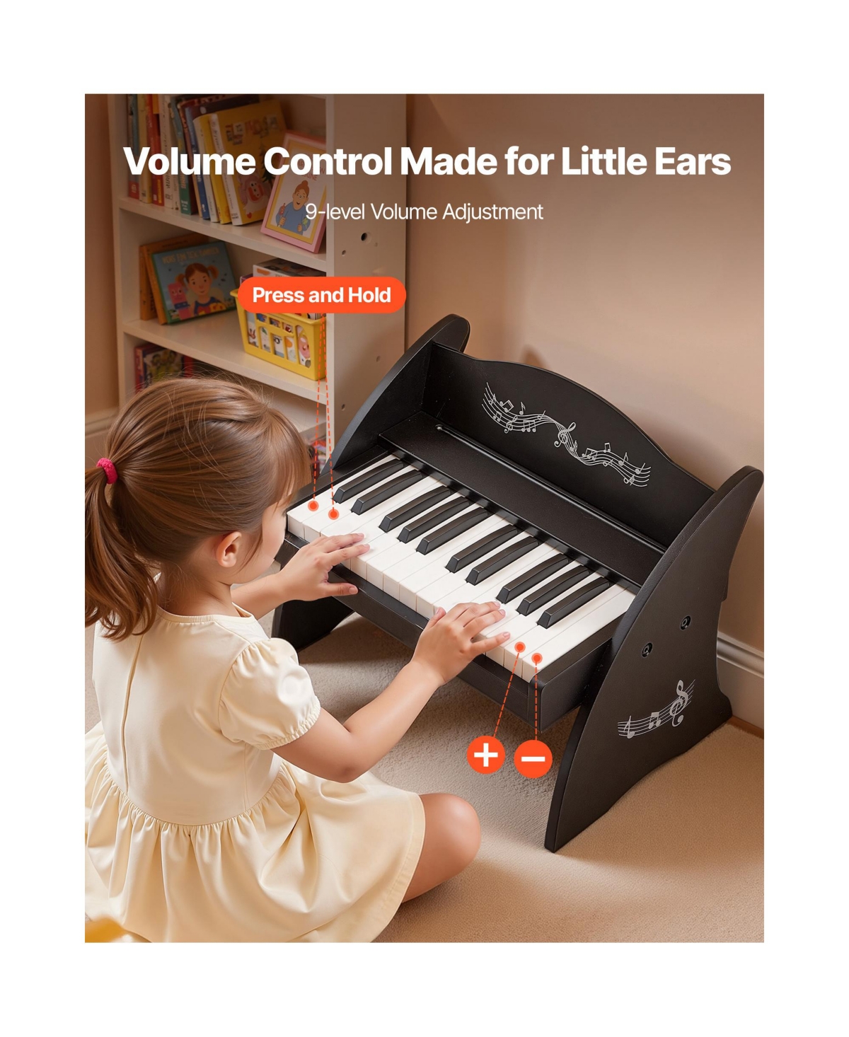 Hongge 25 Key Wooden Digital Piano Keyboard, Ages 3-10