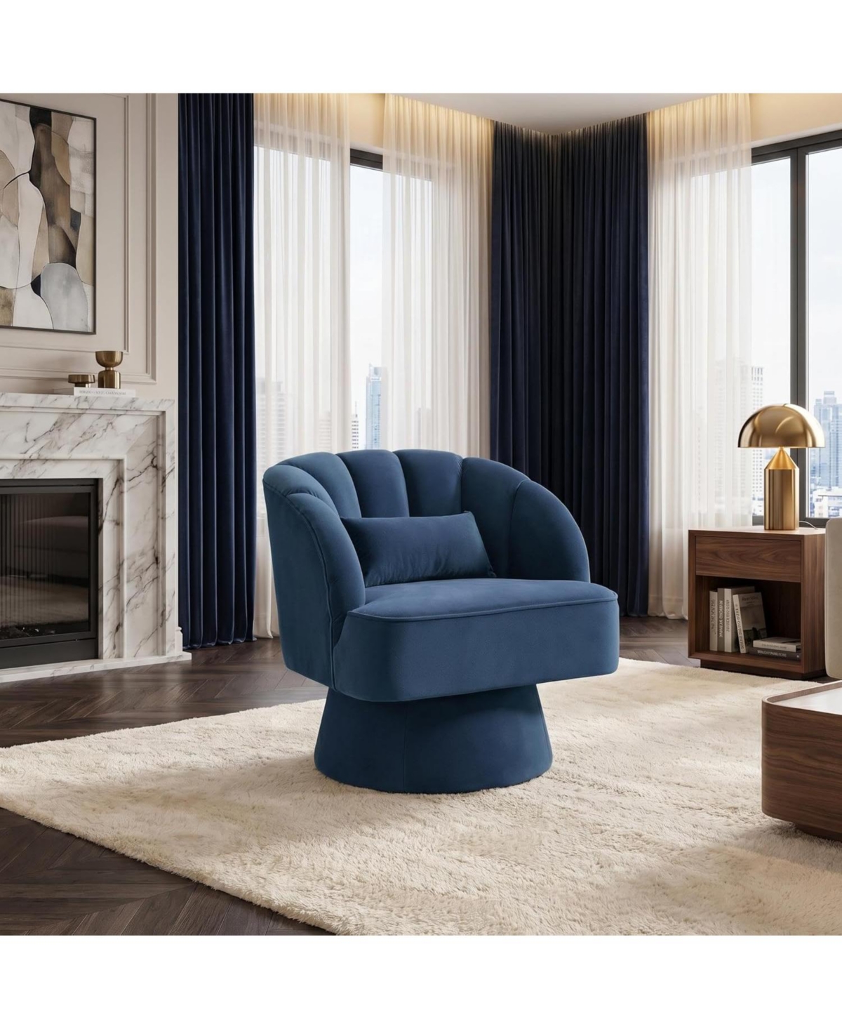 gaomon Swivel Accent Chair with Armrests, 360degree(s) Mid Century Modern Swivel Barrel Chair, Modern Cozy Velvet Armchair for Living Room, Bedroom -