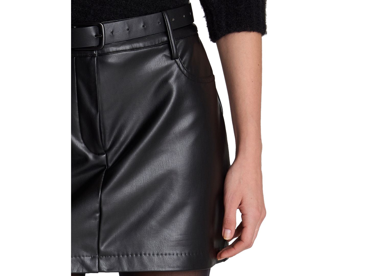 Женская юбка Kenneth Cole Faux Leather Fly Front Drop Waist Mini, цвет: Чёрный — фото 4