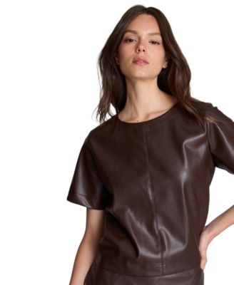 Women's Faux Leather Short Sleeve Crop Tee