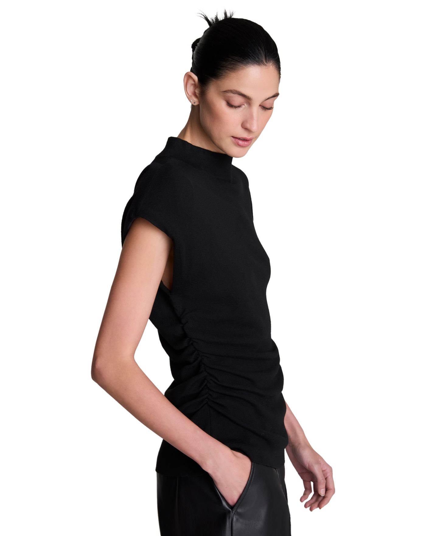 Женский топ Kenneth Cole Extended Shoulder Keyhole Back Mock Neck, цвет: Чёрный — фото 4