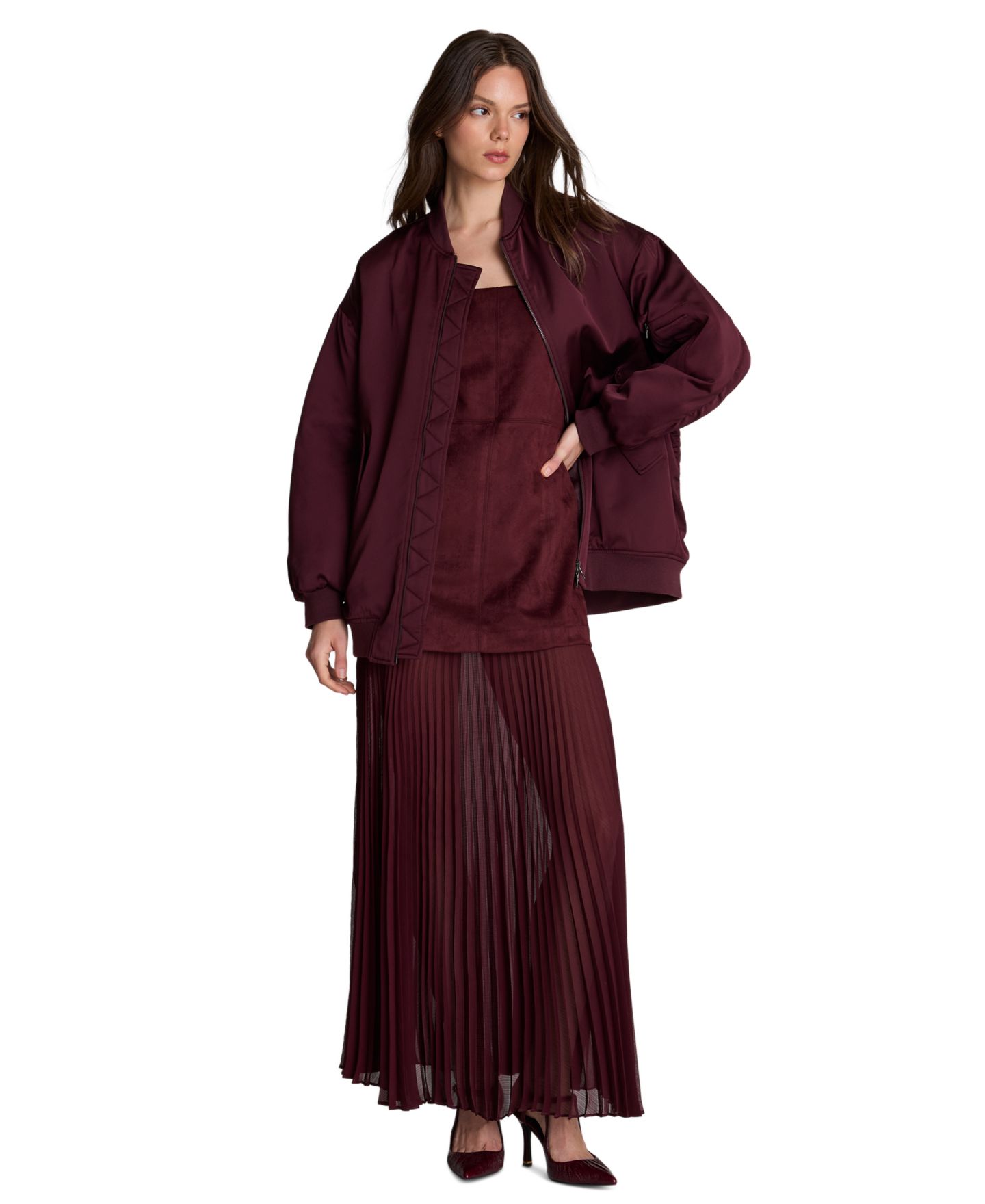 Женское платье Kenneth Cole Combo Pleated Faux Suede Midi, цвет: Коричневый — фото 6
