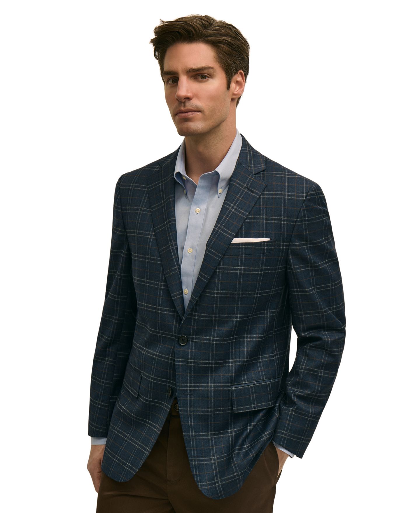 Мужской пиджак Brooks Brothers Classic-Fit Long-Sleeve Sport Coat, цвет: Синий клетчатый — фото 1