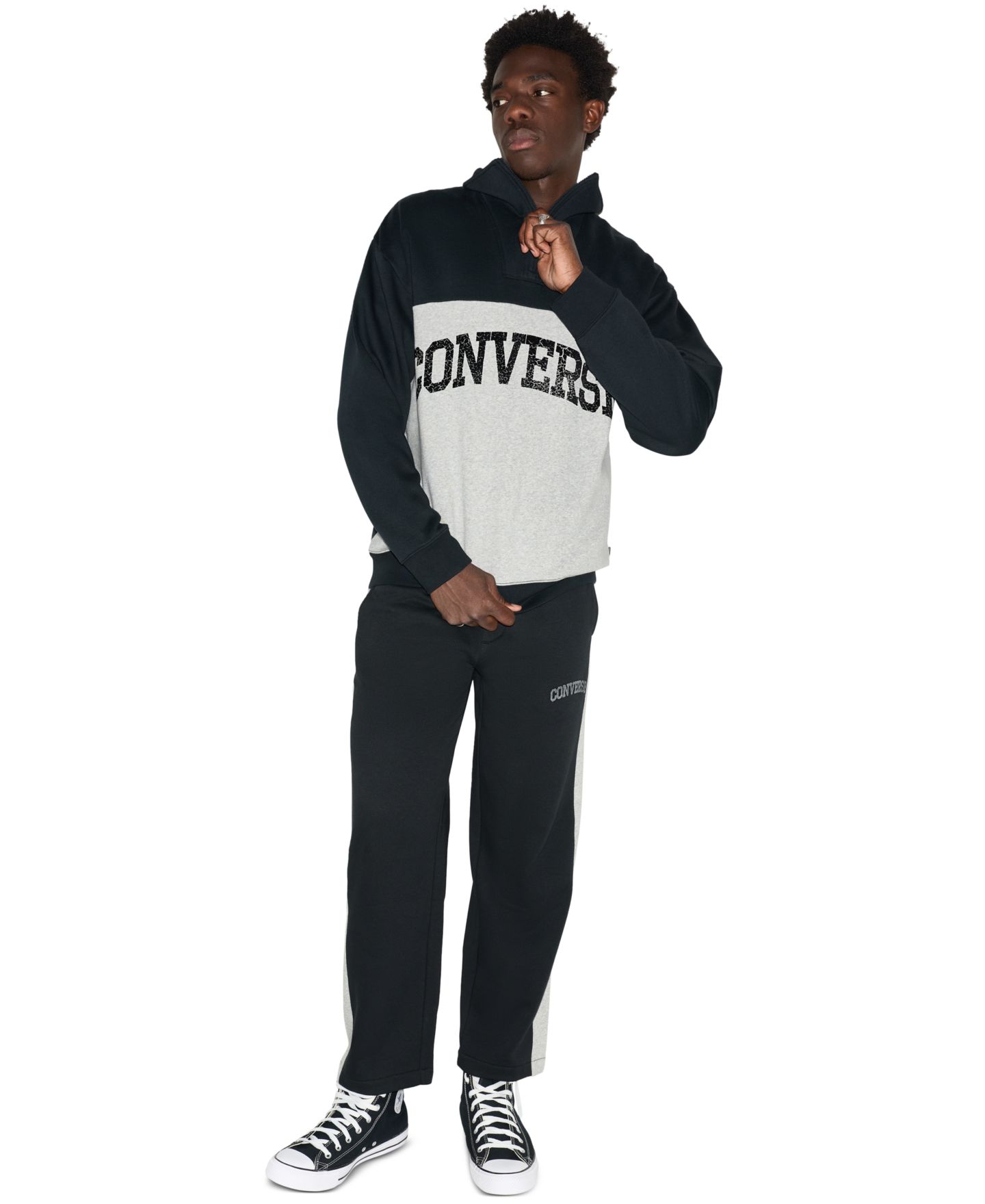 Мужская толстовка Converse Chuck Color-Block Quarter-Zip, цвет: Чёрный разноцветный — фото 2
