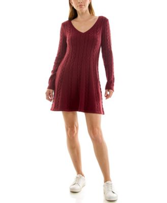 Juniors' Cable-Knit Long-Sleeve A-Line Mini Sweater Dress