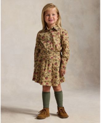 Girls' 2T-6X Floral Cotton Poplin Long-Sleeve Shirt Dress