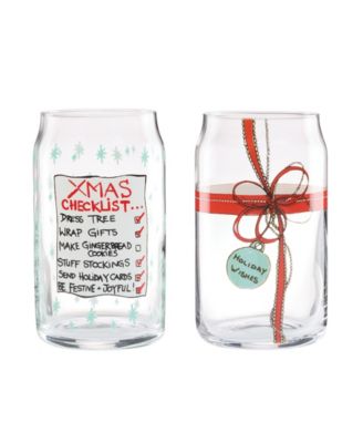 Christmas List and Bows Can Cooler Glasses, Set of 2