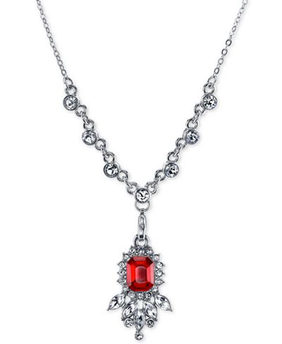 2028 Silver-Tone Red and Clear Crystal Pendant Necklace