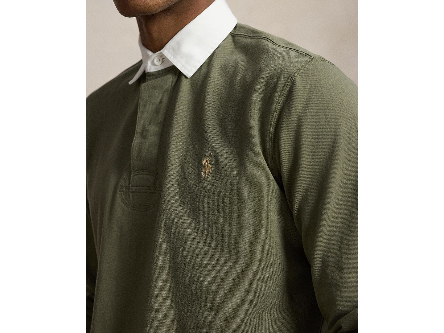 Мужское поло Polo Ralph Lauren The Iconic Rugby Collar Polo Shirt, цвет: Оливковый — фото 3