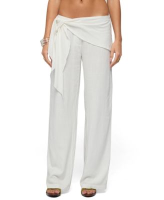 Women's Suki Sarong Belt Low-Rise Wide-Leg Cotton-Linen Blend Pants