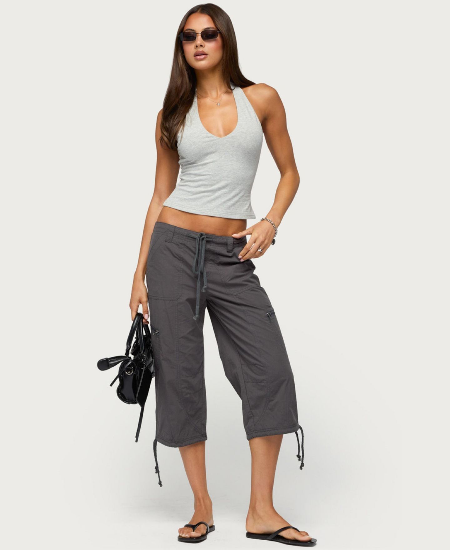 Женский топ Edikted Bennet V Neck Halter, цвет: Серый меланжевый — фото 5