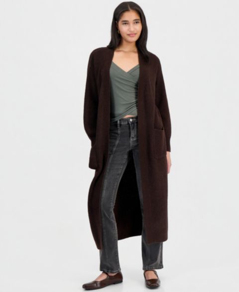 Женский свитер Madden Girl Juniors' Open Front Sweater Duster, цвет: Шоколадный