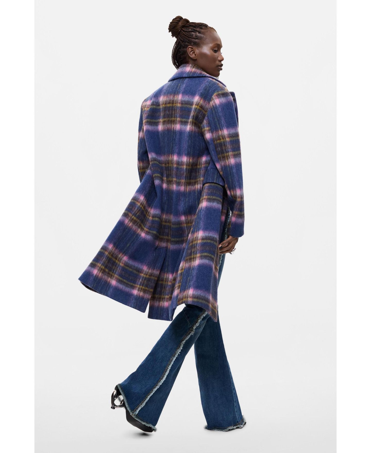 Женское пальто Desigual Long Plaid Wool-Blend, цвет: Тёмно-синий — фото 4