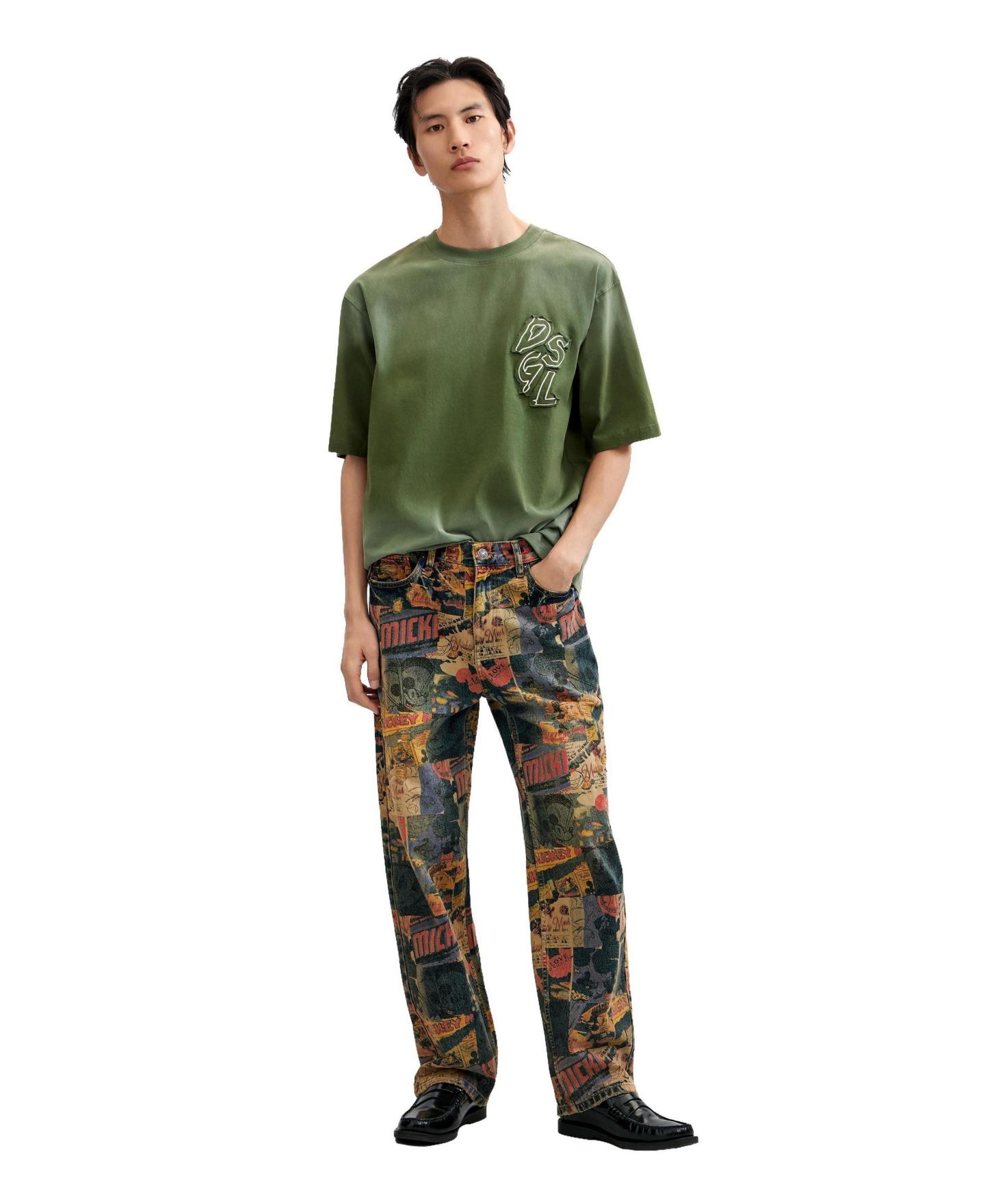Мужская футболка Desigual Mickey Printed, цвет: Зелёный — фото 2