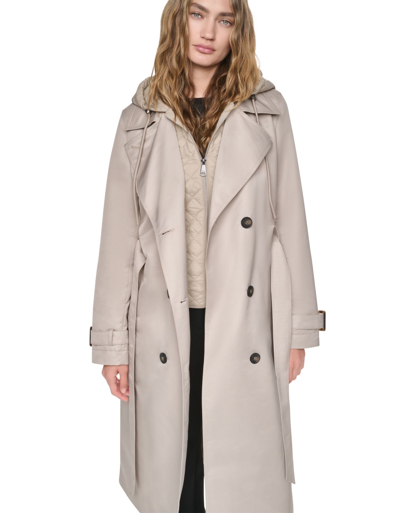 Женское пальто DKNY Quilted Hooded Trench, цвет: Берёзовый — фото 4