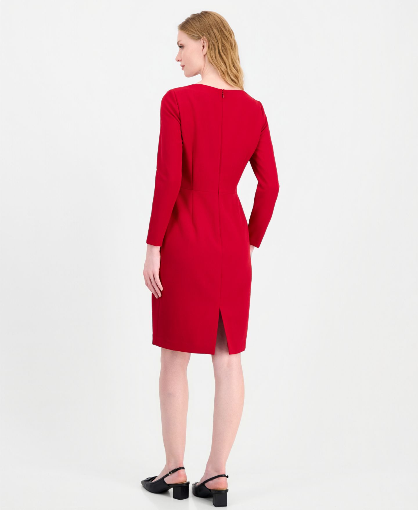 Женское платье Kasper Petite Twist-Front Long-Sleeve Knee-Length, цвет: Красный — фото 5