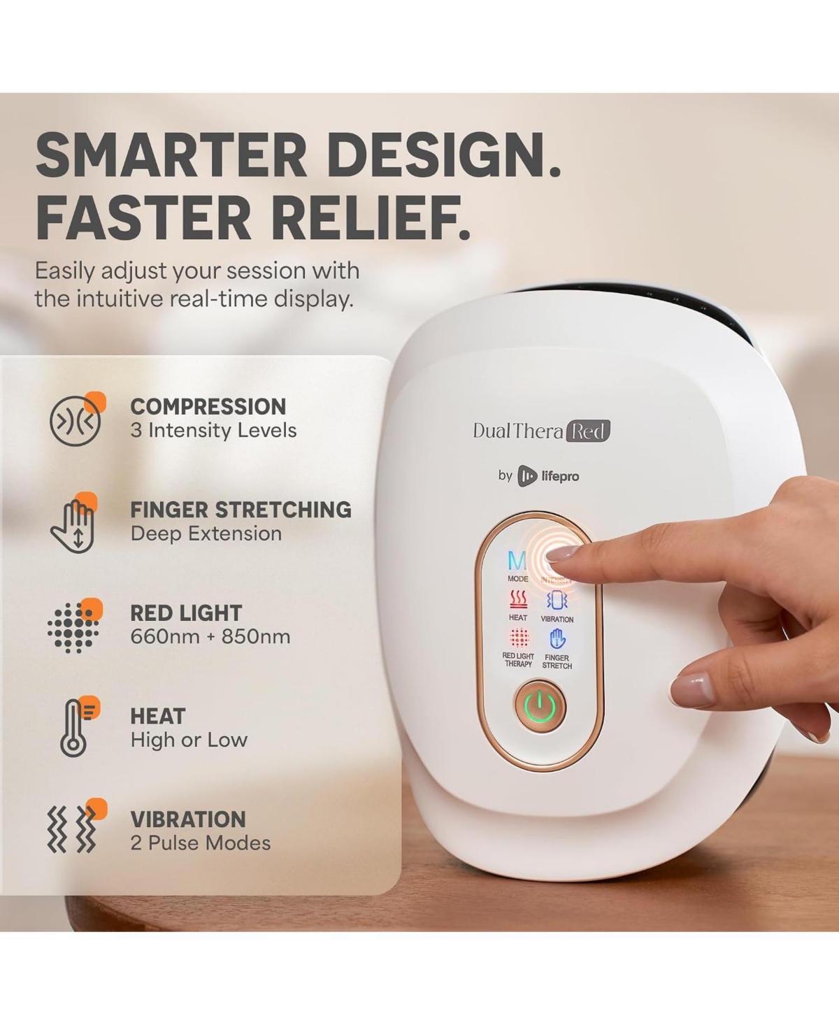 Lifepro DualThera Hand Massager with Red Light Therapy, Heat & Compression – Cordless Hand Massage Machine with Finger Stretching Mode