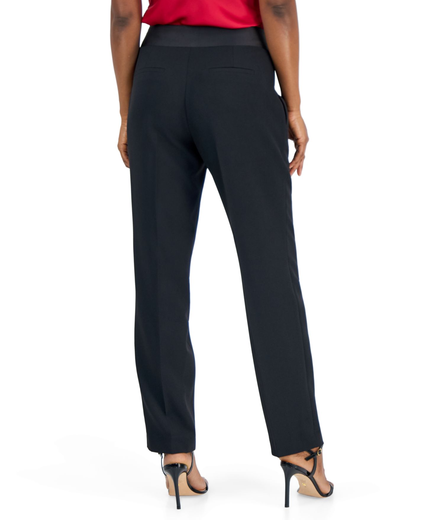Женские брюки Kasper Crepe Satin Waistband Slim Straight Leg, цвет: Чёрный — фото 3