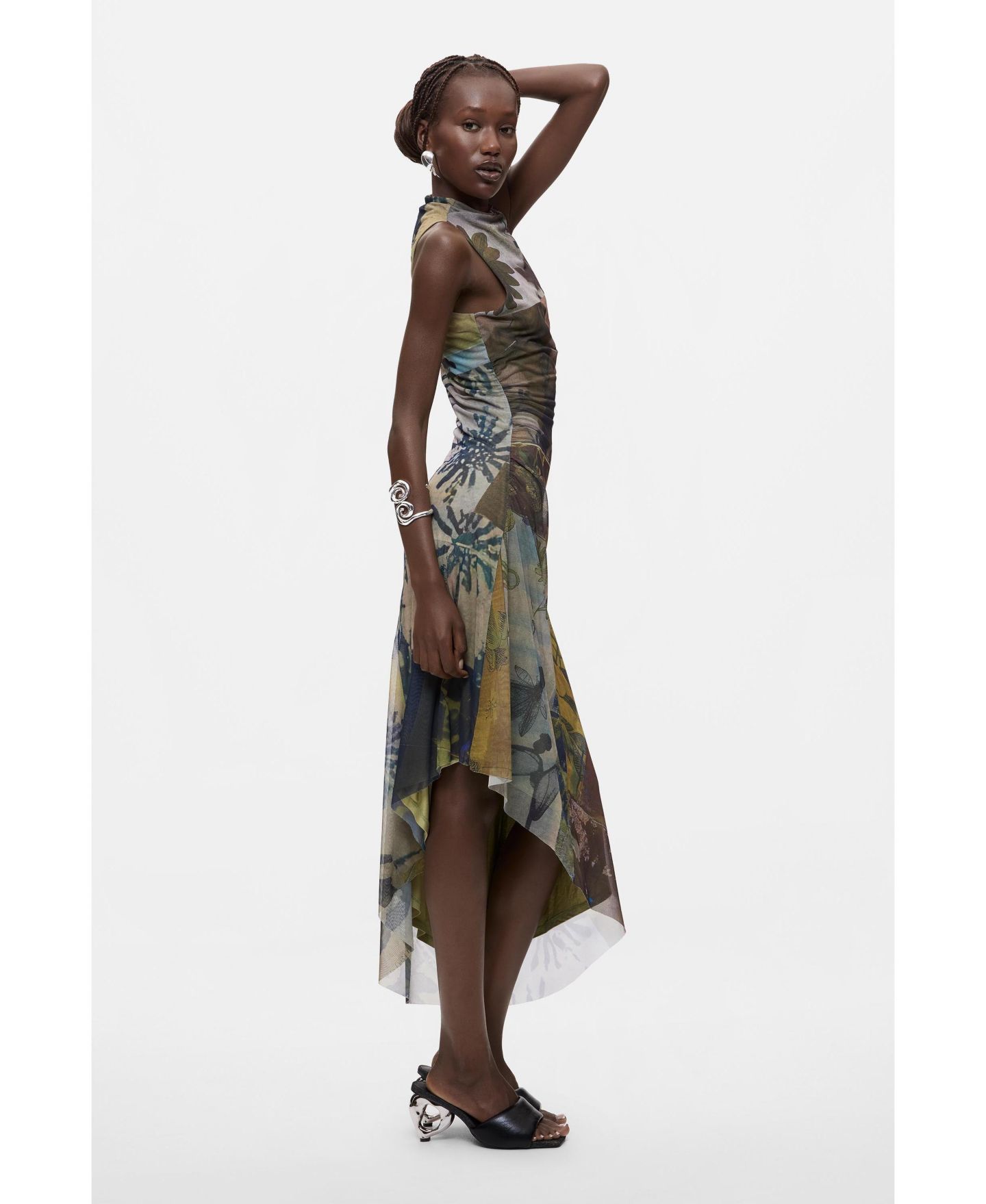 Женское платье Desigual Asymmetrical Sleeveless Multicolored Abstract Print, цвет: Зелёный — фото 4